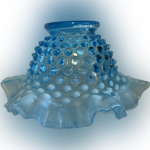 Fenton Blue Opalescent Double Crimped Bowl - Picture 2 of 6